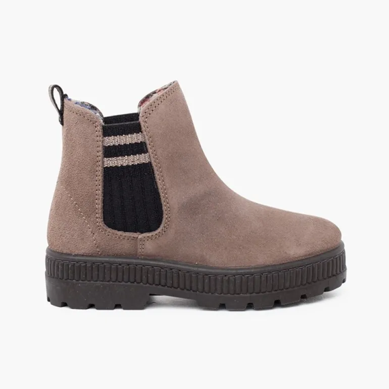 Menina Pisamonas Bota Camurca Elastico Lateral Meia Riscas