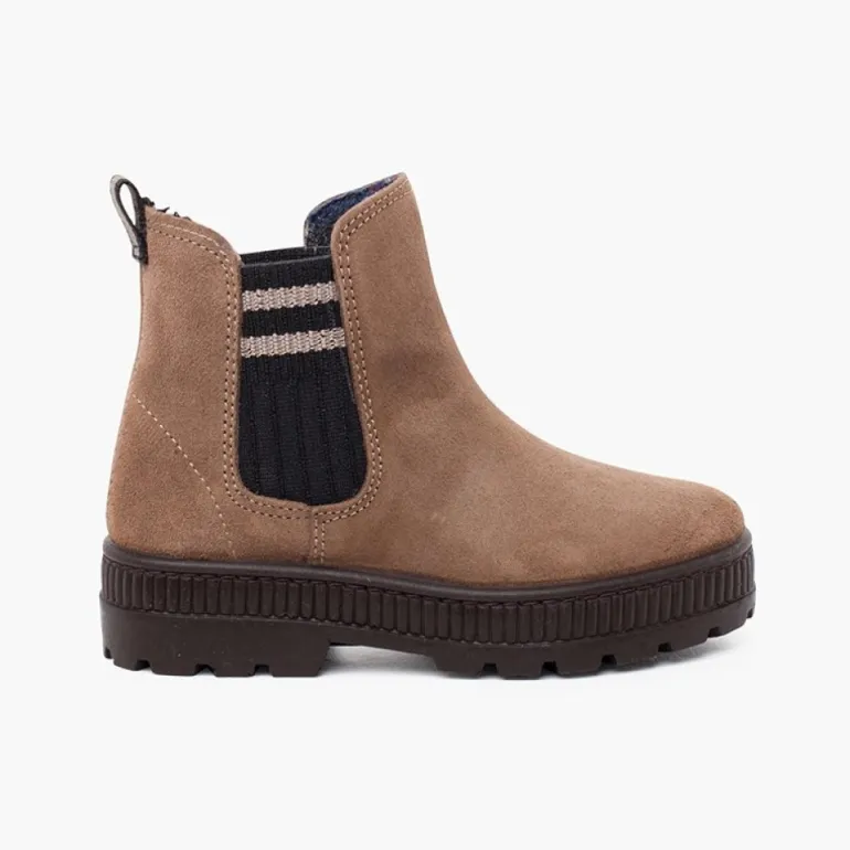 Menina Pisamonas Bota Camurca Elastico Lateral Meia Riscas