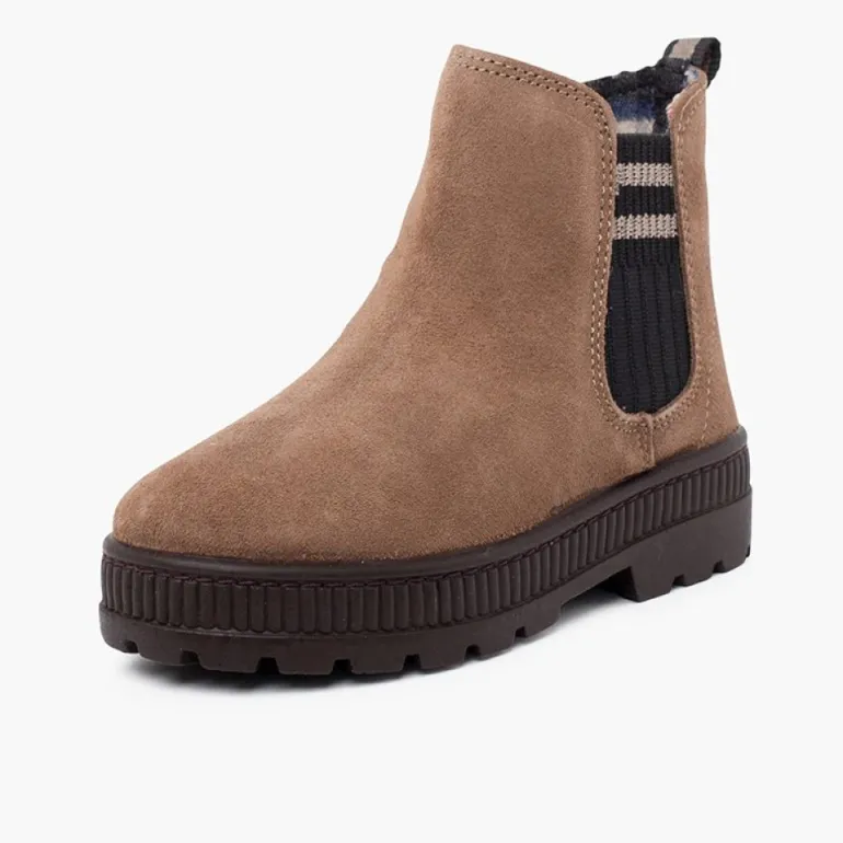 Menina Pisamonas Bota Camurca Elastico Lateral Meia Riscas