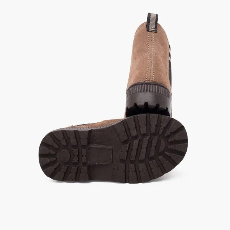 Menina Pisamonas Bota Camurca Elastico Lateral Meia Riscas