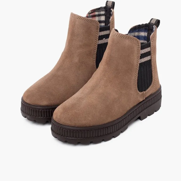 Menina Pisamonas Bota Camurca Elastico Lateral Meia Riscas