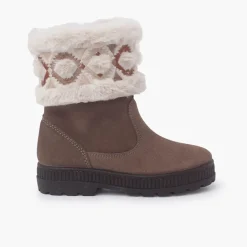 Menina Pisamonas Botas Adorno Geometrico Rebordo Pelinho