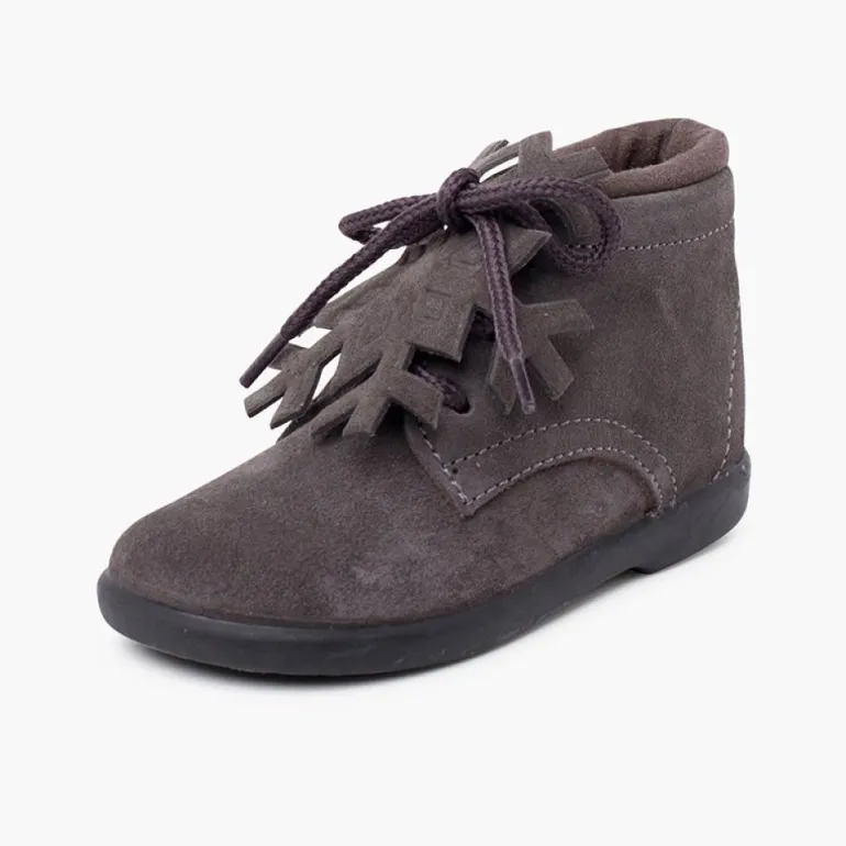 Menino Pisamonas Botas Camurca Atacadores Adorno Floco