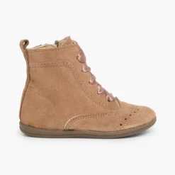 Menina Pisamonas Botas Camurca Fecho-Eclair Atacadores De Cetim