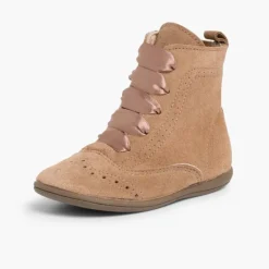 Menina Pisamonas Botas Camurca Fecho-Eclair Atacadores De Cetim