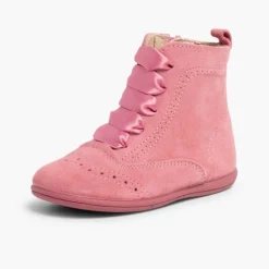 Menina Pisamonas Botas Camurca Fecho-Eclair Atacadores De Cetim
