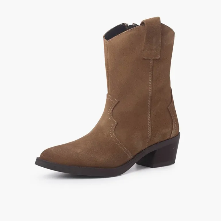 Menina Pisamonas Botas Estilo Country Camurca