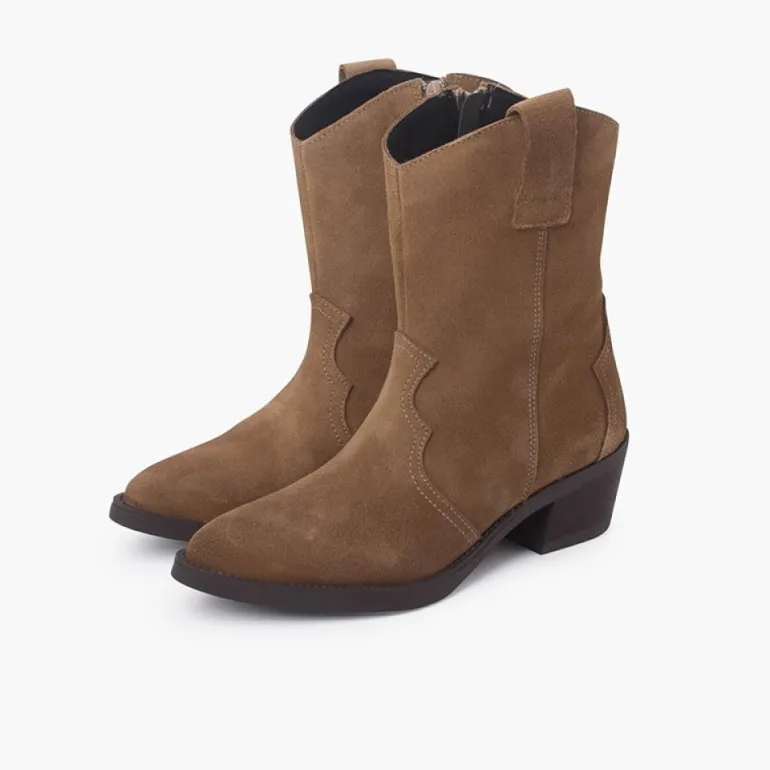 Menina Pisamonas Botas Estilo Country Camurca