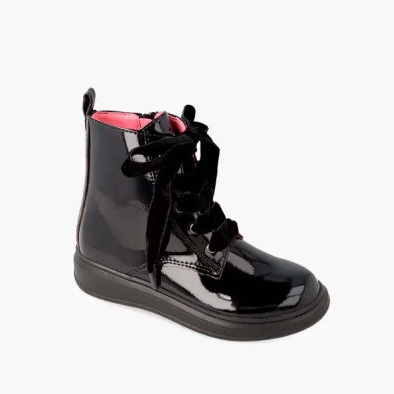 Menina Pisamonas Botas Fecho-Eclair Acabamento Verniz Garvalin