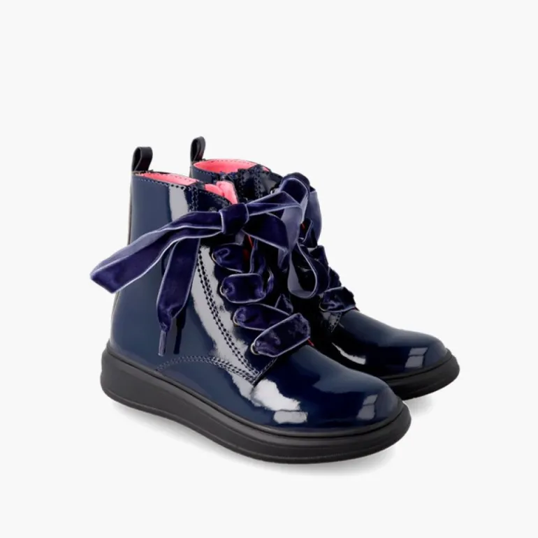 Menina Pisamonas Botas Fecho-Eclair Acabamento Verniz Garvalin