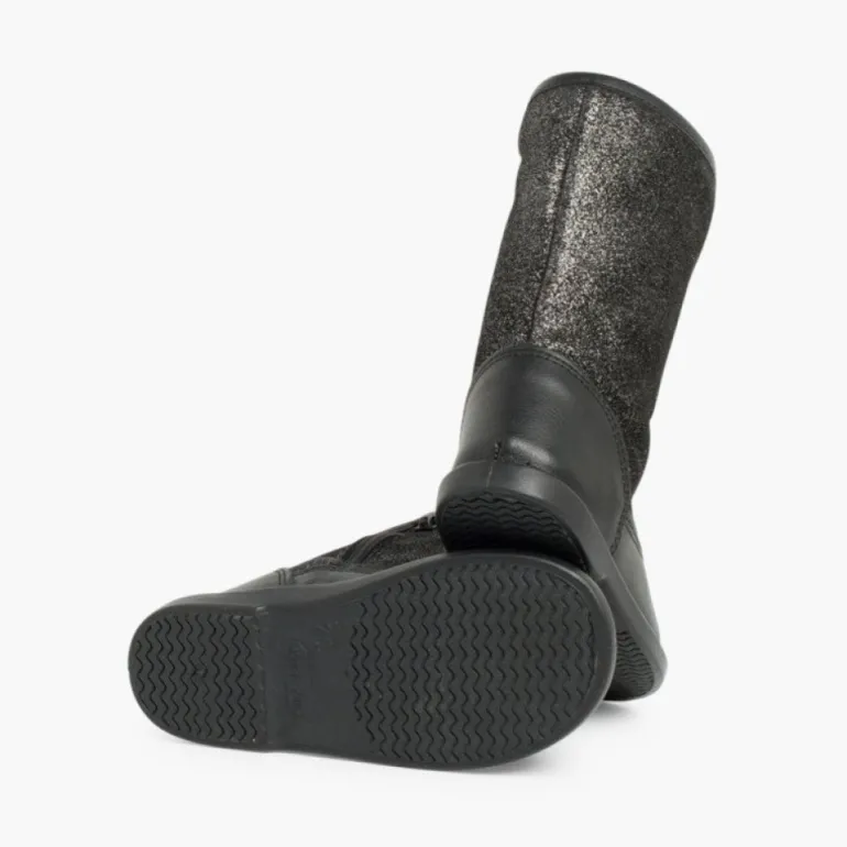 Menina Pisamonas Botas Menina Pele E Camurca Com Brilho