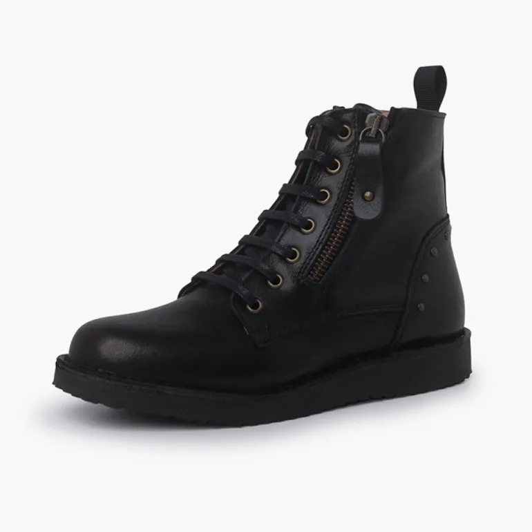 Menina Pisamonas Botas Pele E Tachas Com Duplo Fecho De Correr