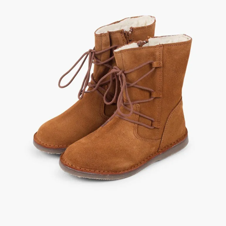 Menina Pisamonas Botas Pelo Menina Atacadores Cruzados Fecho-Eclair