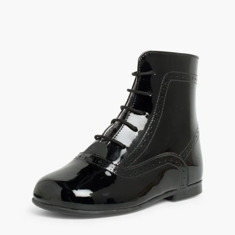 Menina Pisamonas Botas Verniz Atacadores