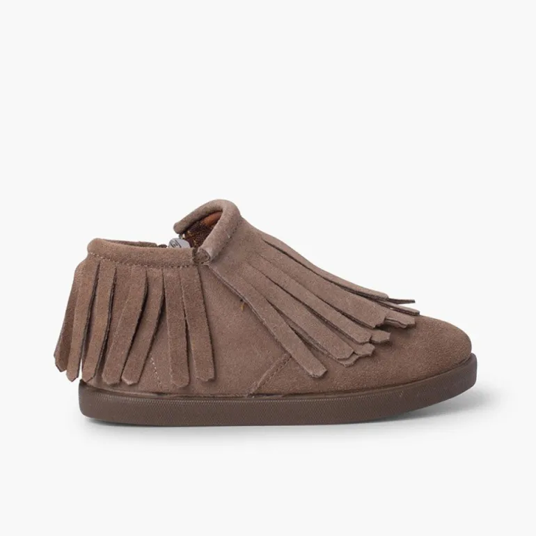 Menina Pisamonas Botim Camurca Franjas Fecho-Eclair Lateral