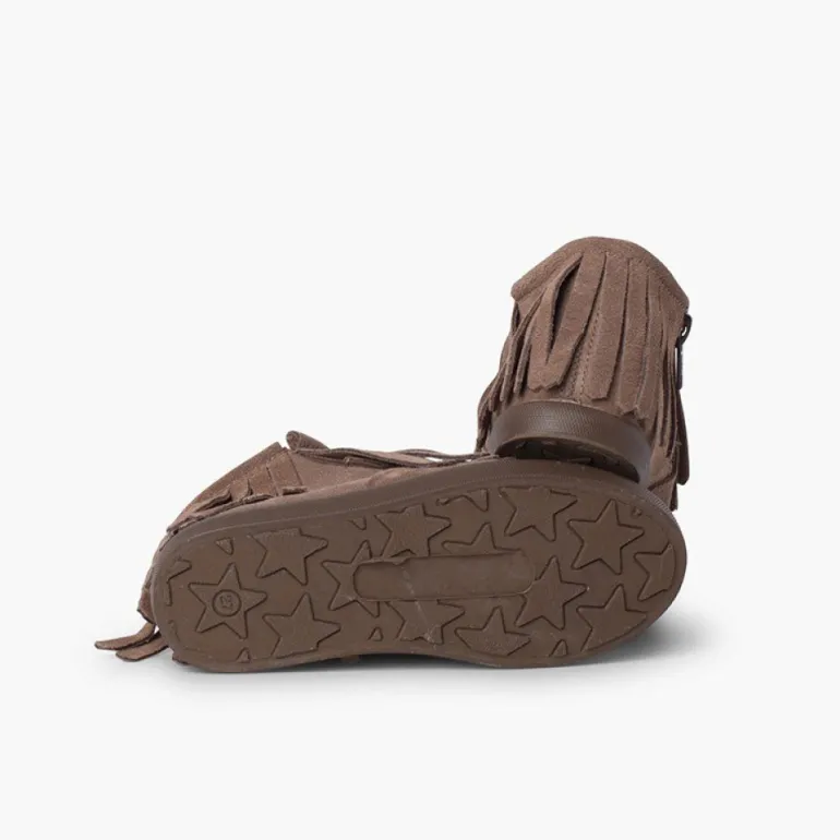 Menina Pisamonas Botim Camurca Franjas Fecho-Eclair Lateral