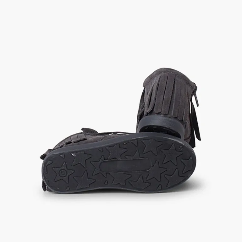 Menina Pisamonas Botim Camurca Franjas Fecho-Eclair Lateral