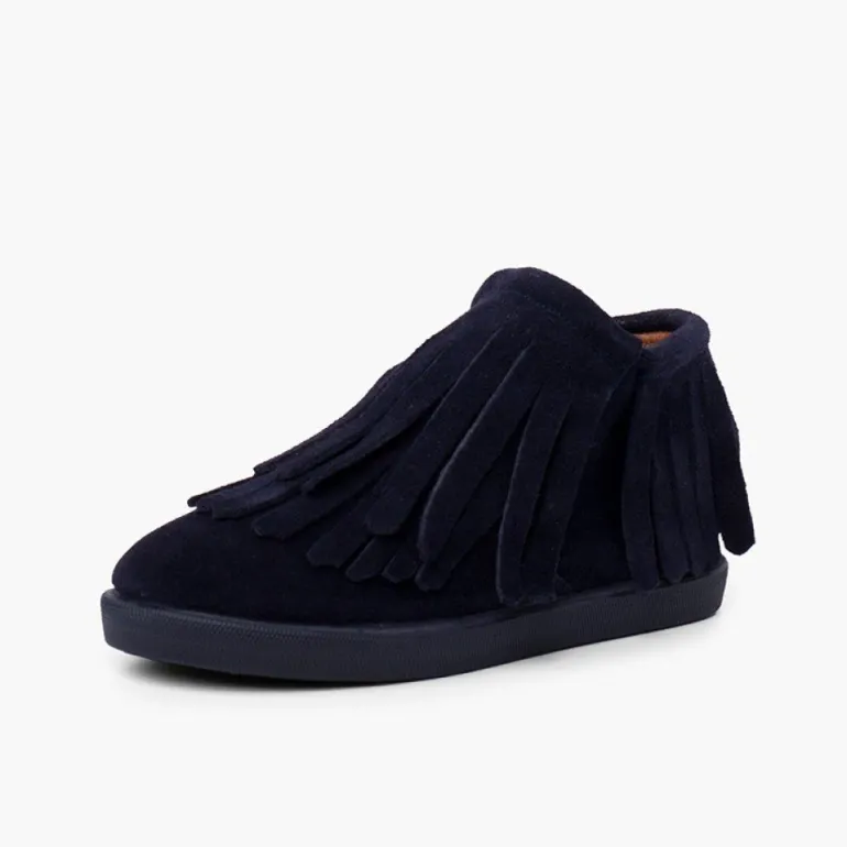 Menina Pisamonas Botim Camurca Franjas Fecho-Eclair Lateral