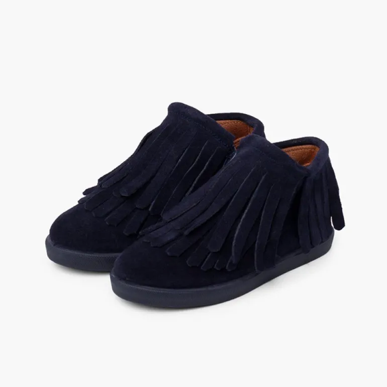 Menina Pisamonas Botim Camurca Franjas Fecho-Eclair Lateral
