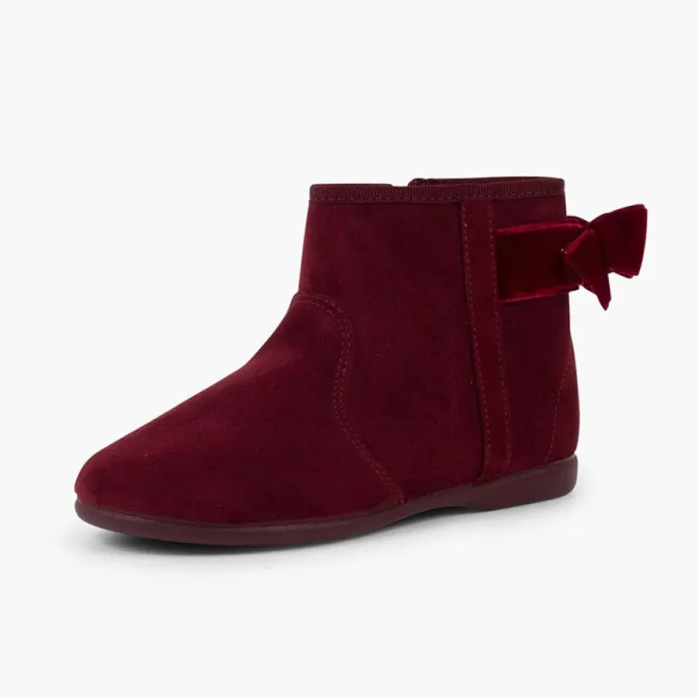Menina Pisamonas Botins Com Laco Veludo E Fecho-Eclair
