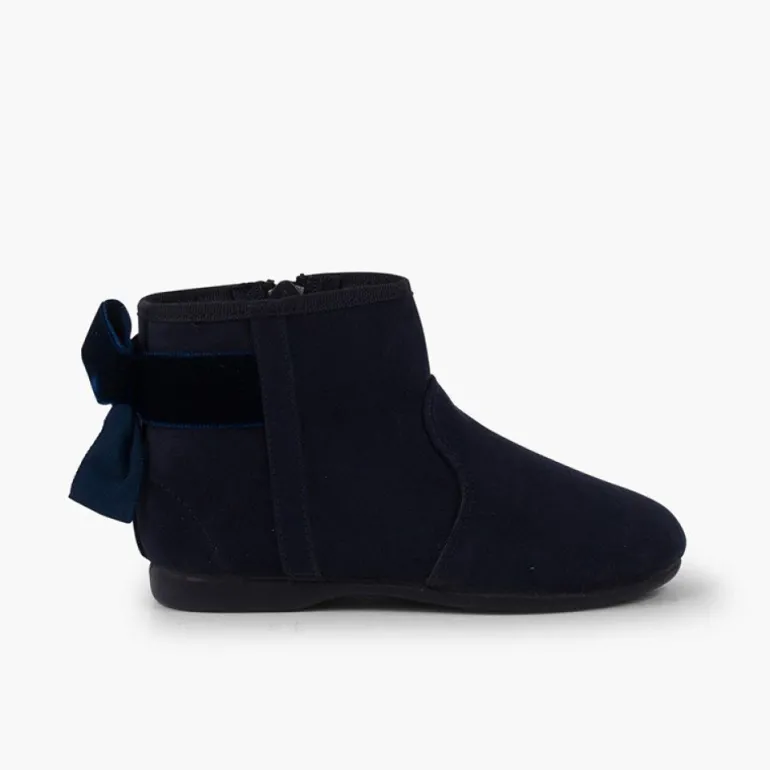 Menina Pisamonas Botins Com Laco Veludo E Fecho-Eclair