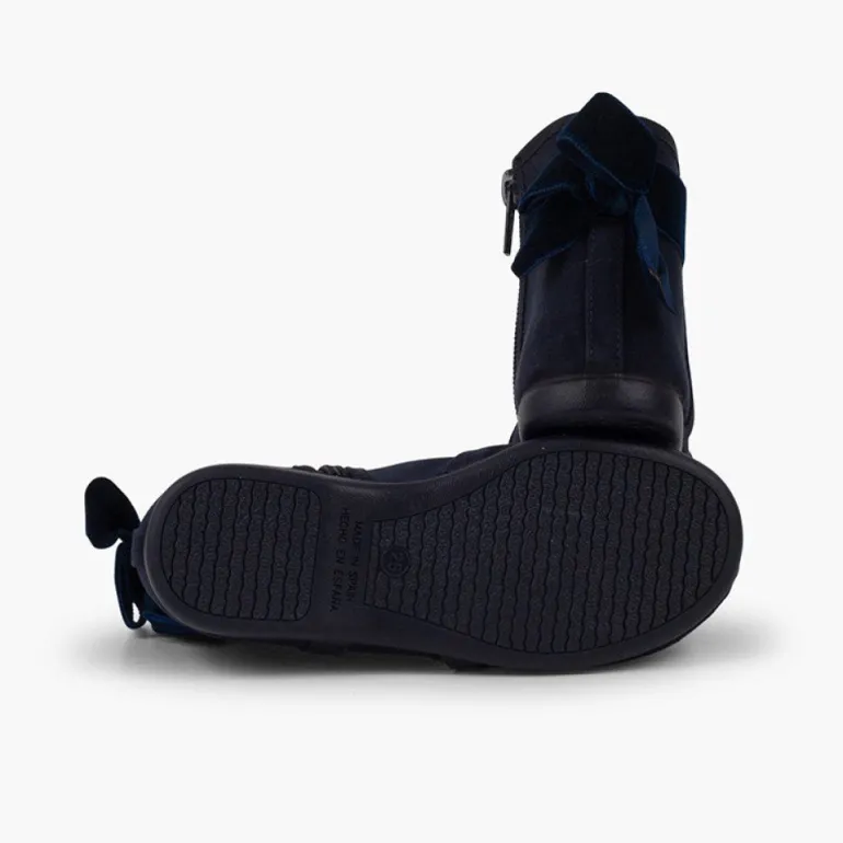Menina Pisamonas Botins Com Laco Veludo E Fecho-Eclair