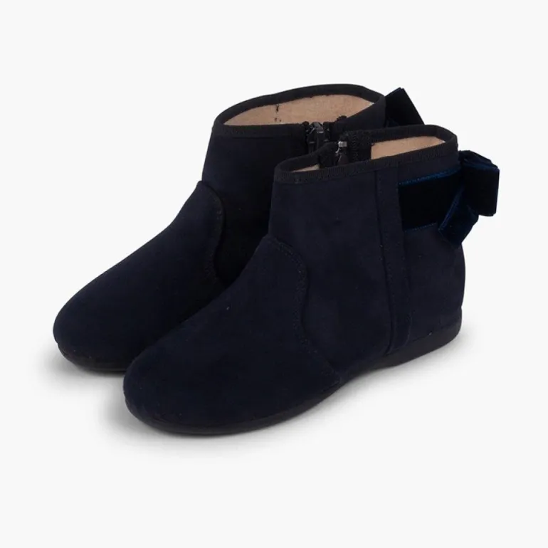 Menina Pisamonas Botins Com Laco Veludo E Fecho-Eclair