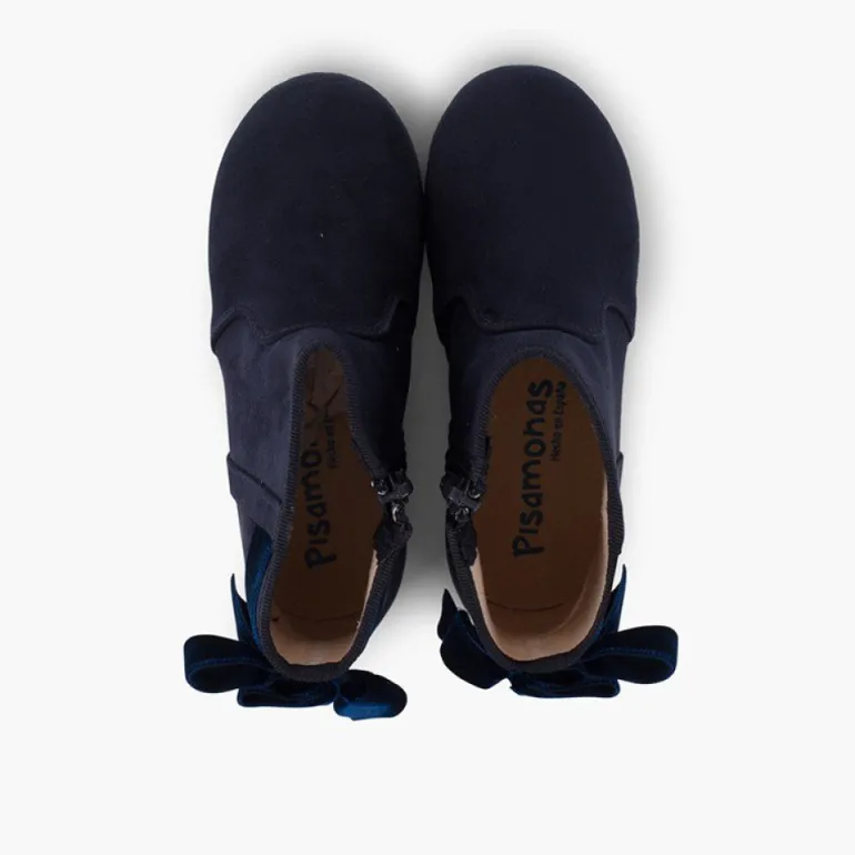 Menina Pisamonas Botins Com Laco Veludo E Fecho-Eclair