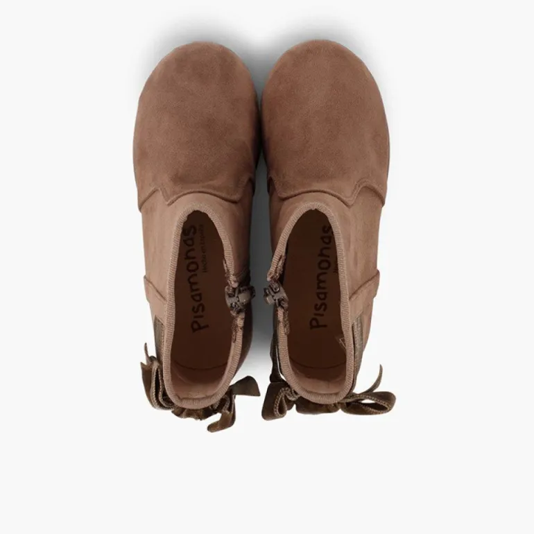 Menina Pisamonas Botins Com Laco Veludo E Fecho-Eclair