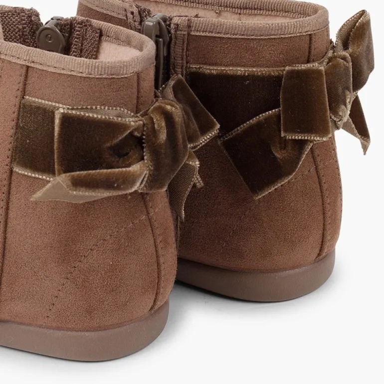 Menina Pisamonas Botins Com Laco Veludo E Fecho-Eclair