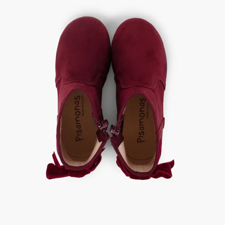Menina Pisamonas Botins Com Laco Veludo E Fecho-Eclair