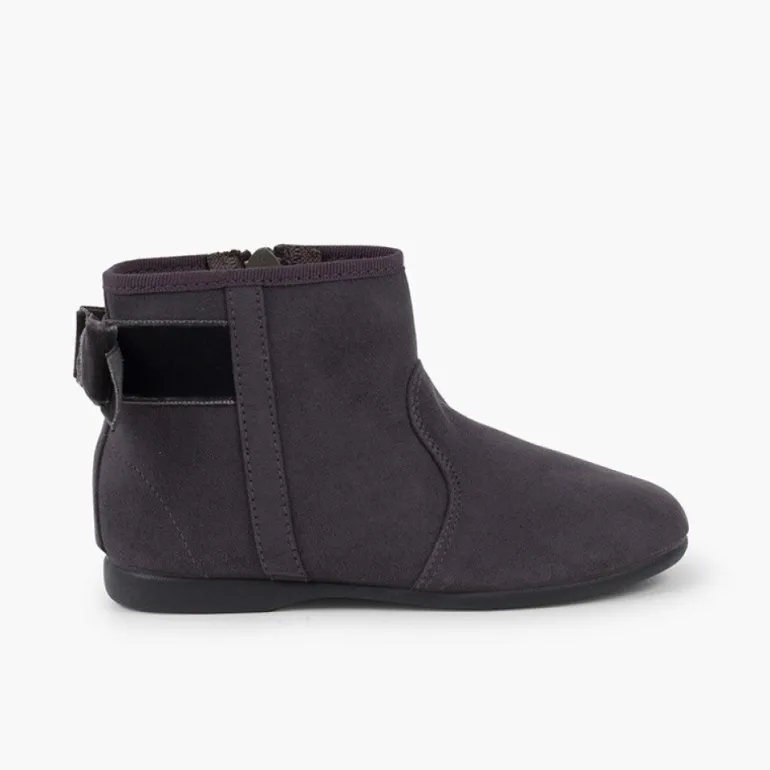 Menina Pisamonas Botins Com Laco Veludo E Fecho-Eclair
