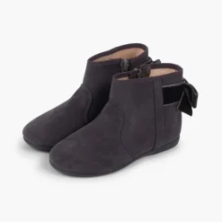 Menina Pisamonas Botins Com Laco Veludo E Fecho-Eclair