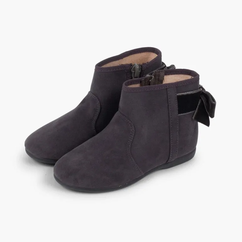 Menina Pisamonas Botins Com Laco Veludo E Fecho-Eclair