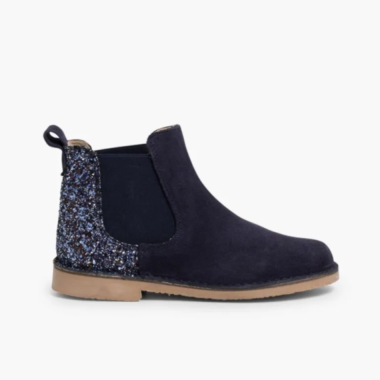 Menina Pisamonas Botins Menina Camurca Com Traseira Glitter