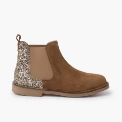 Menina Pisamonas Botins Menina Camurca Com Traseira Glitter