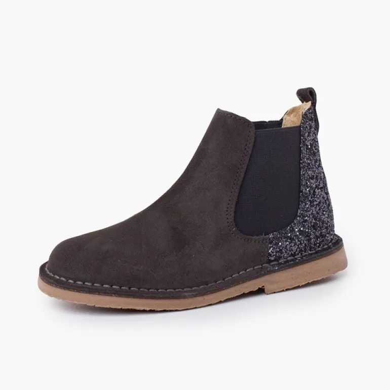 Menina Pisamonas Botins Menina Camurca Com Traseira Glitter