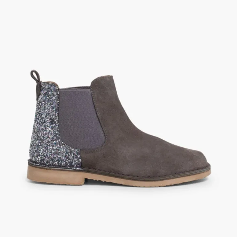 Menina Pisamonas Botins Menina Camurca Com Traseira Glitter