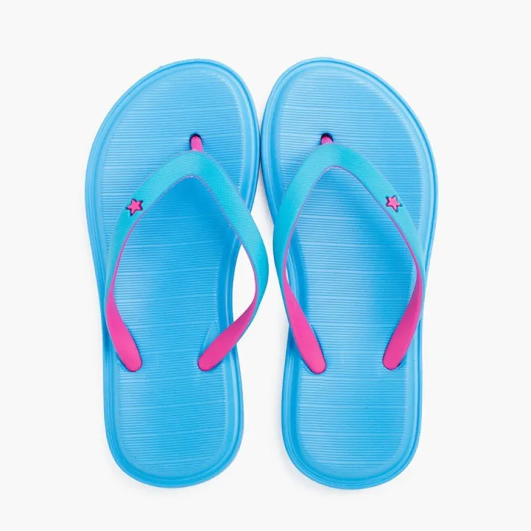 Mulher Pisamonas Chinelos Dedo Criancas Praia E Piscina