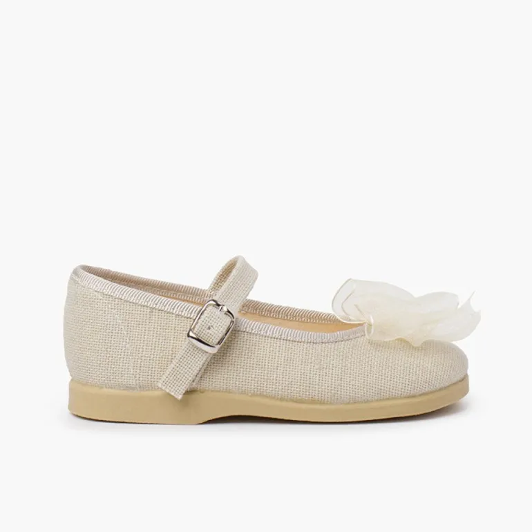 Menina Pisamonas Mercedita Linho Fivela Laco Organza