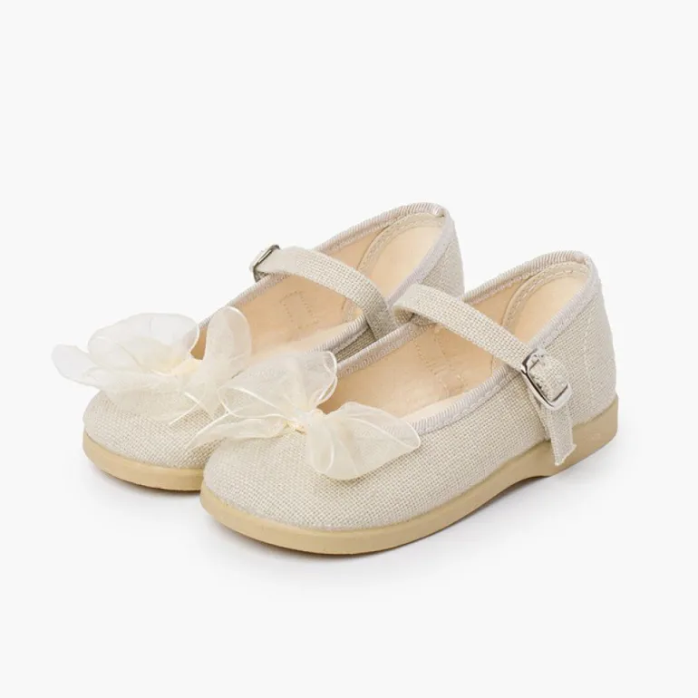 Menina Pisamonas Mercedita Linho Fivela Laco Organza