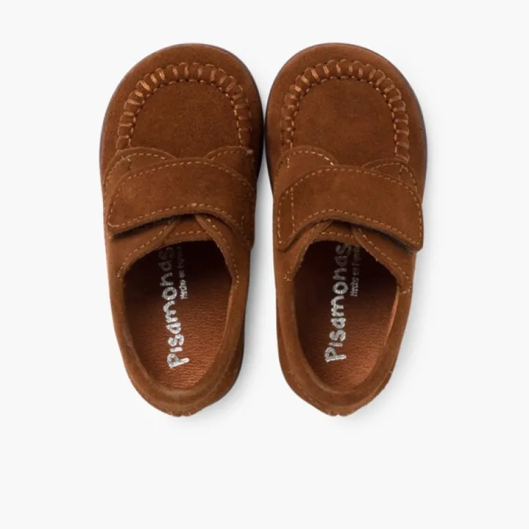 Menino Pisamonas Mocassins Camurca Com Tiras Aderentes