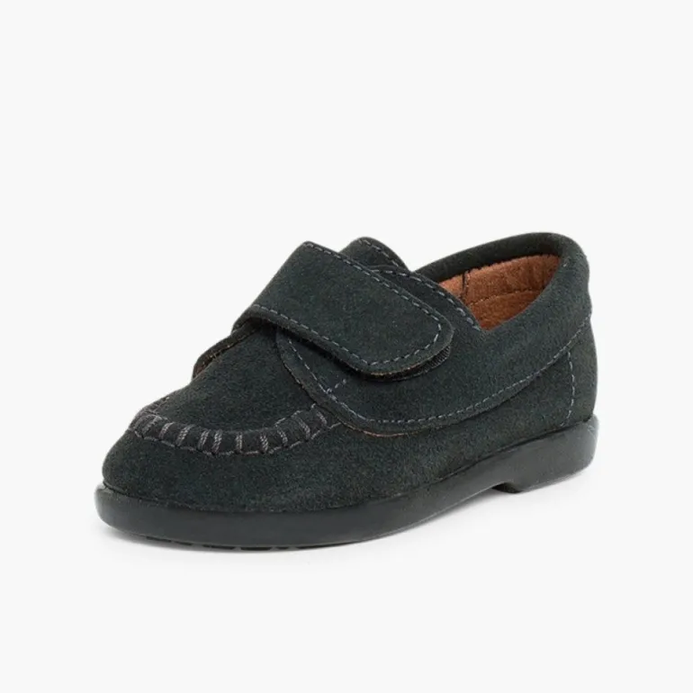 Menino Pisamonas Mocassins Camurca Com Tiras Aderentes