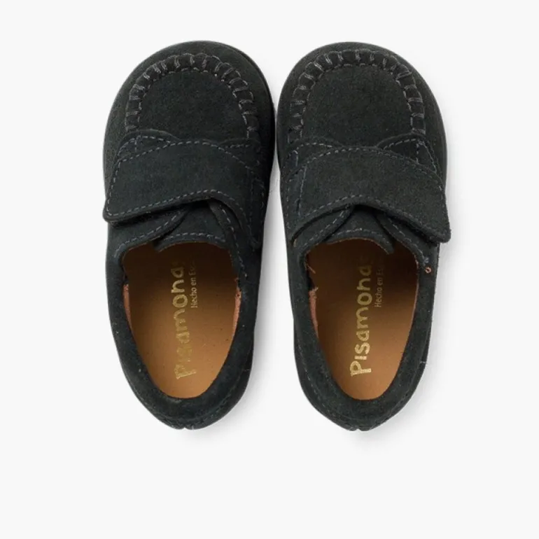 Menino Pisamonas Mocassins Camurca Com Tiras Aderentes