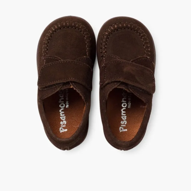 Menino Pisamonas Mocassins Camurca Com Tiras Aderentes