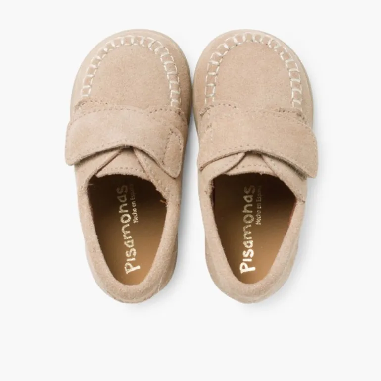 Menino Pisamonas Mocassins Camurca Com Tiras Aderentes