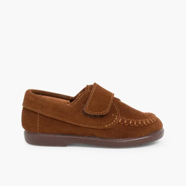 Menino Pisamonas Mocassins Camurca Com Tiras Aderentes