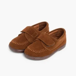 Menino Pisamonas Mocassins Camurca Com Tiras Aderentes