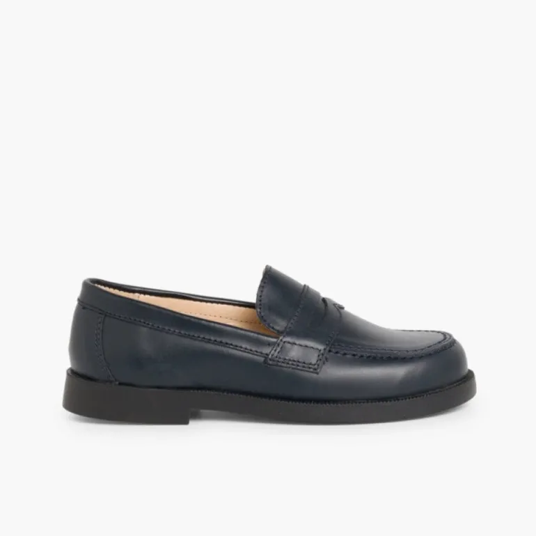 Menino Pisamonas Mocassins Colegiais Azul Marinho/Preto