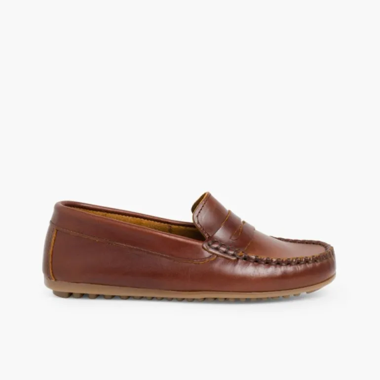 Menino Pisamonas Mocassins Couro